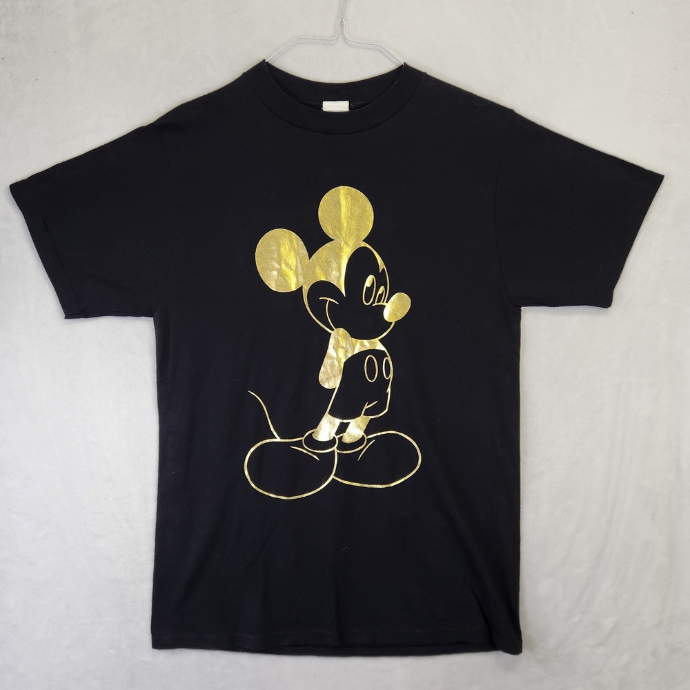 Disney Catalog Mickey Mouse Gold Foil Graphic‎ T-Shirt Black Mens Size S/M USA